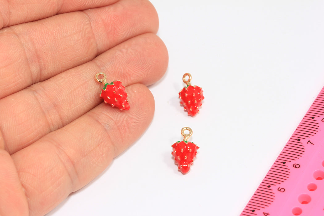 8x15mm Red Enamel Strawberry Charms, Strawberry Pendant, Cute Enamel Drop Charms, Bracelet Fruit Beads, ZRCN219-4