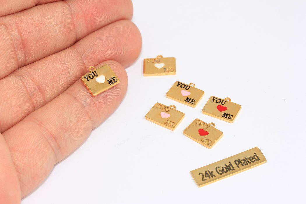 Ciondoli a forma di busta con lettera, 10x17 mm, 24 pezzi, oro lucido, ciondolo a forma di busta, busta con cuore blu, MLS525