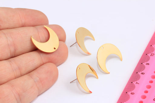 Moon Earrings, Gold Moon Studs