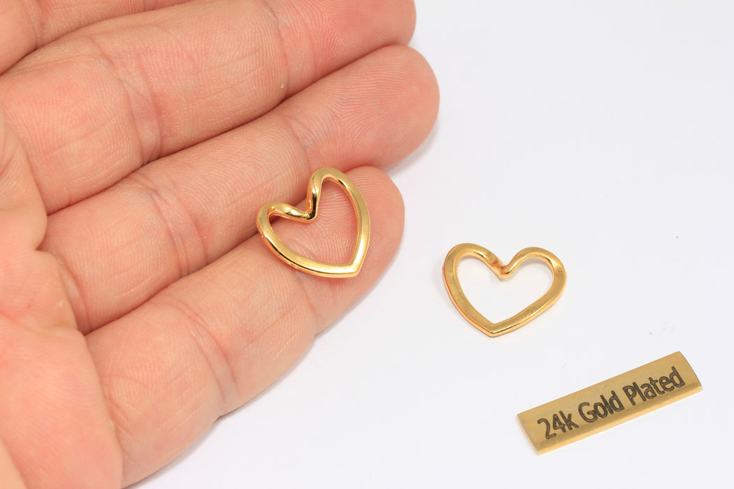 15x17mm 24k Shiny Gold Heart Charms, Connector Charms, Heart Pendant, Heart Charms, Outline Heart Charm, XP314-2