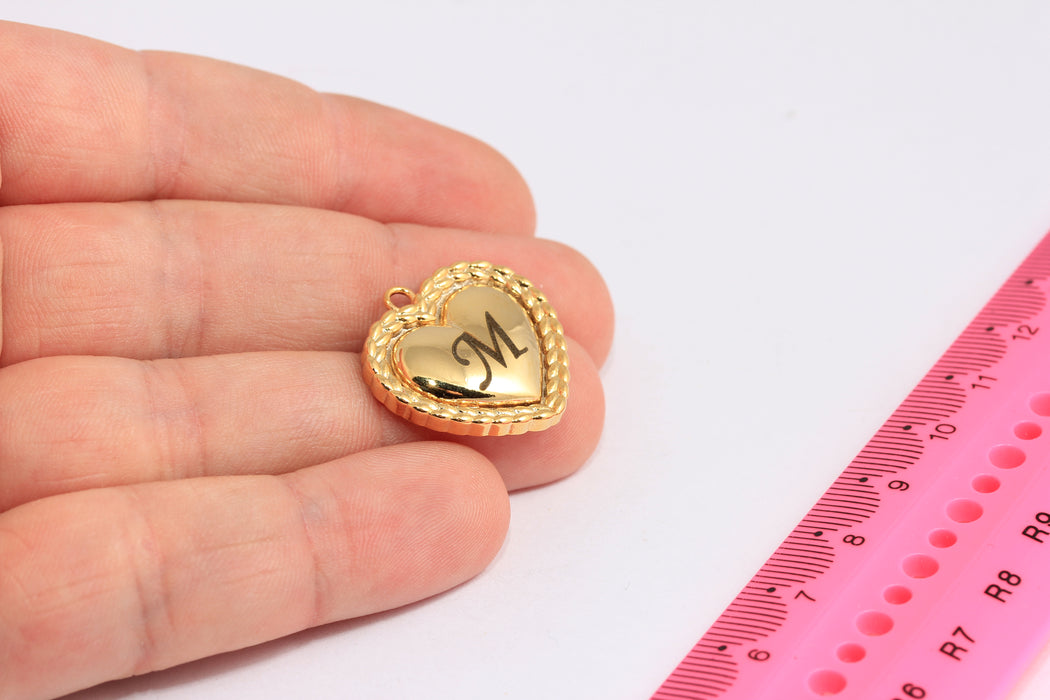 24x24mm 24k Shiny Gold Heart Medallion, Personalized Heart Charms, HRN52-1