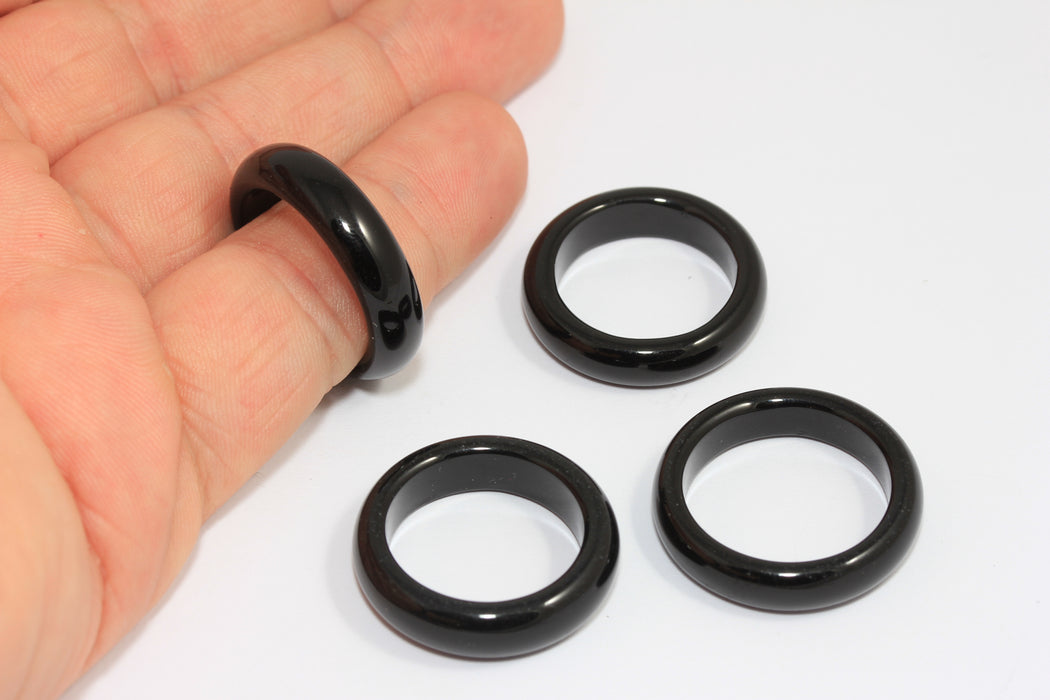 19mm Black Hematite Closed Ring, Flat Band Ring, Thick Hematite Ring, Black Cuff Rings, MTE46