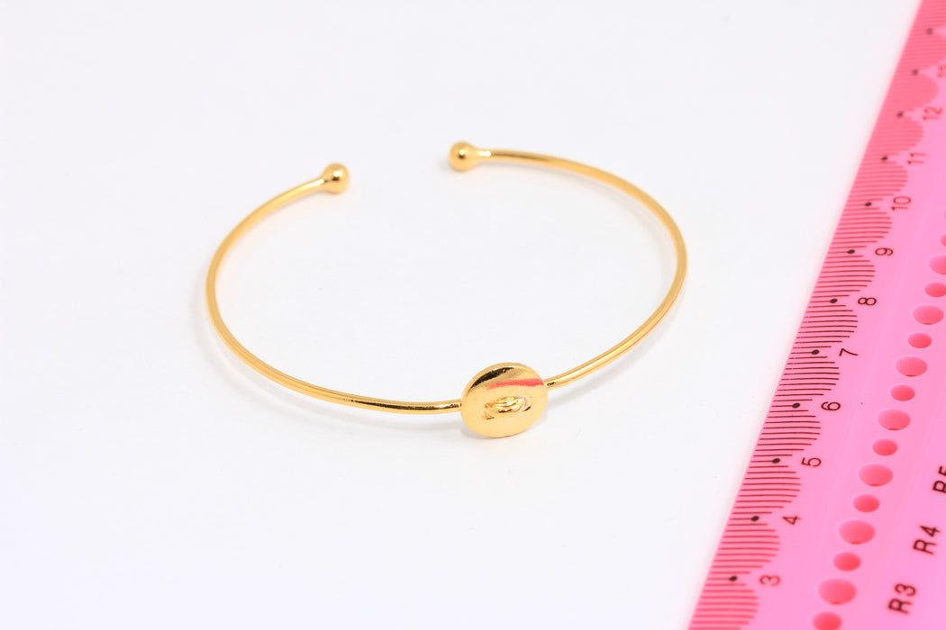 24k Shiny Gold Coin Bracelet Cuff, Adjustable Wire Bracelet, HRN52-2