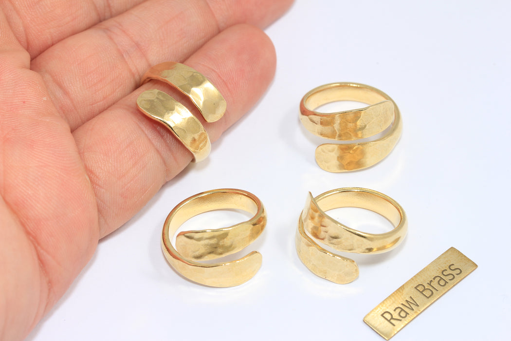 18mm Raw Brass Ring, Adjustable Ring Settings, Hammered Cuff Rings, Wrapping Rings, Raw Brass Statement Rings, BRT64