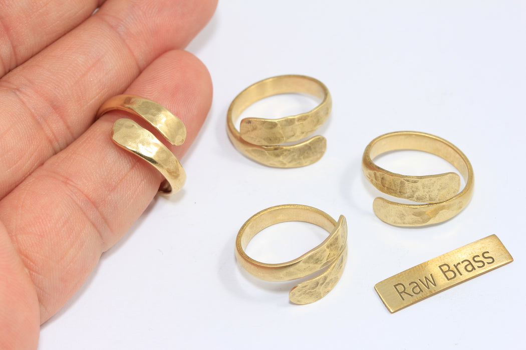 17mm Raw Brass Ring, Adjustable Ring Settings, Hammered Cuff Rings, Wrapping Rings, Raw Brass Statement Rings, BRT64