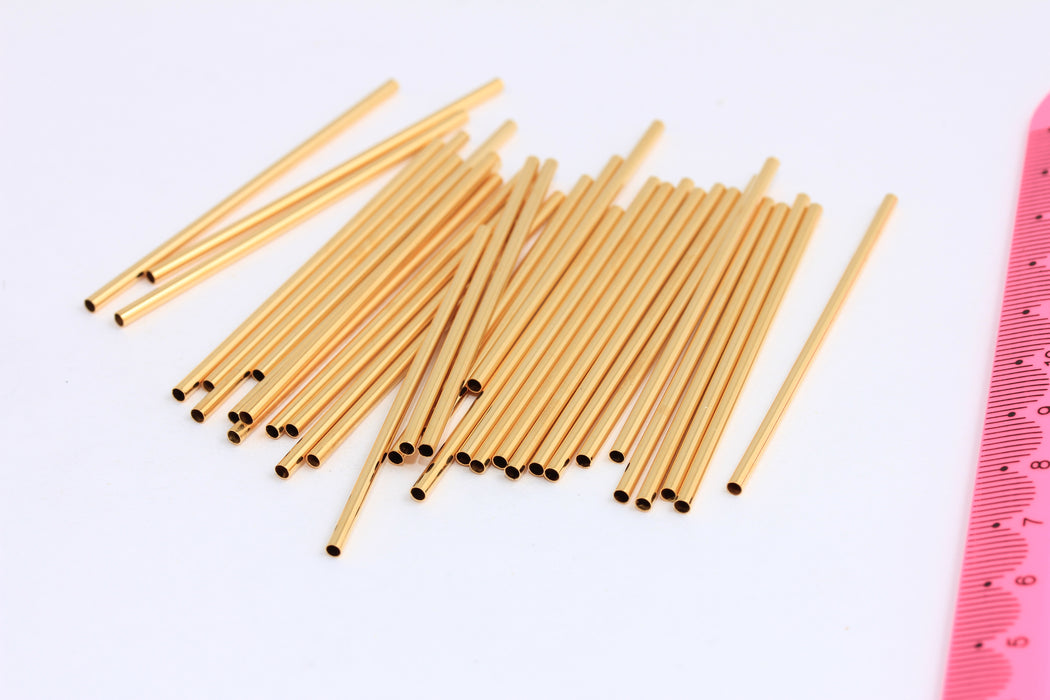 2 x 60 mm, tubi in oro lucido 24k, ciondoli a tubo lungo, HRN53