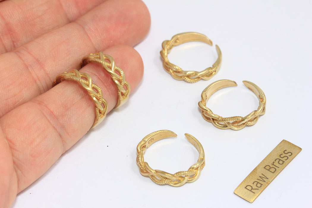 17mm Raw Brass Chain Ring, Chain Style Ring, Braided Rings, XP338
