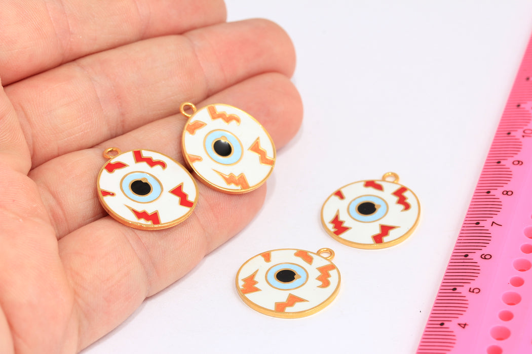 21mm 24k Shiny Gold Eye Pendant, Enamel Eye Medallion, HRN44-2