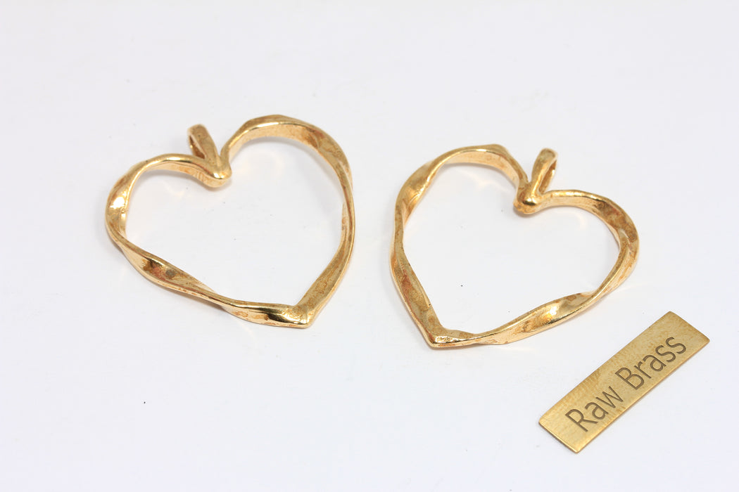 34x35mm Raw Brass Heart Charms, Twisted Heart Pendant, Brass Heart Necklace Charms, Outline Heart Charm, XP394