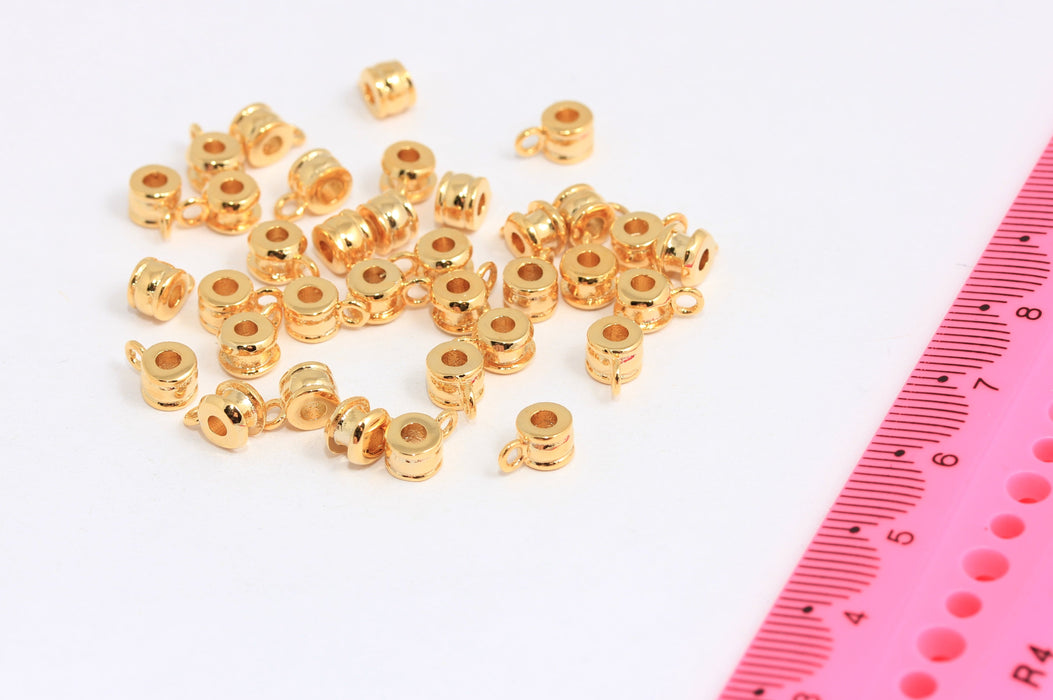 5mm 24k Shiny Gold Connectors, Mini Tube Beads With Loop, MTE1393
