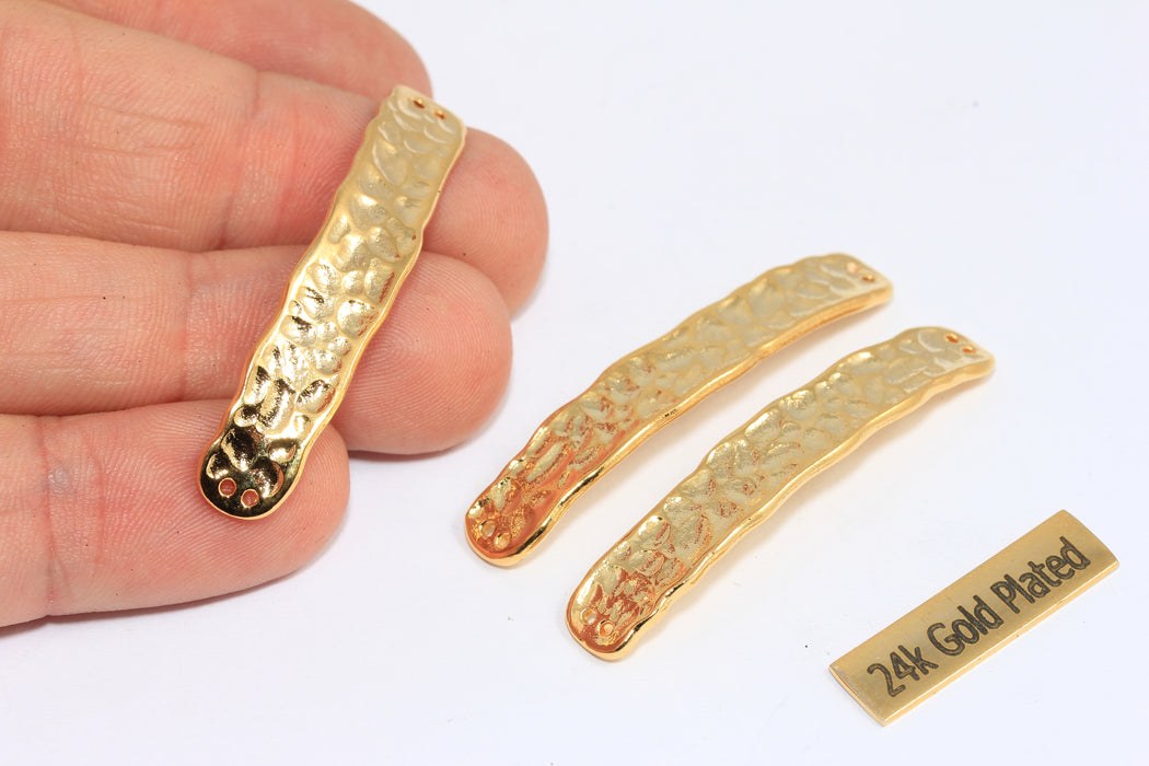 8x42mm 24k Shiny Gold Curved Hammered Bar, Hammered Bracelet Connector, Bracelet Settings, CMR51