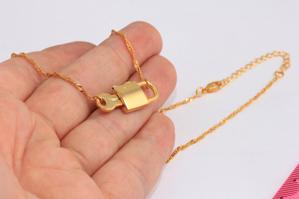 24k Shiny Gold Snake Necklace, Ready Locket Charm Necklace, HRN62-3