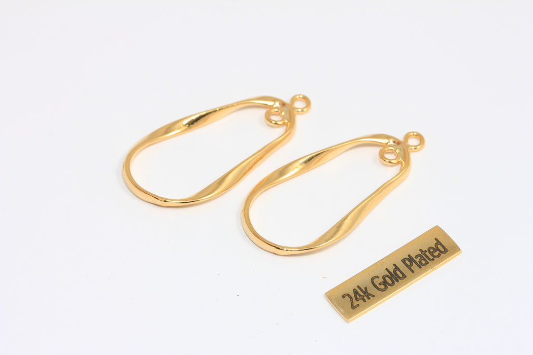 19x34mm 24k Shiny Gold Oval Ring Pendant, Twisted Oval Necklace Charms, Irregular Oval Connectors, Outline Charms, XP90