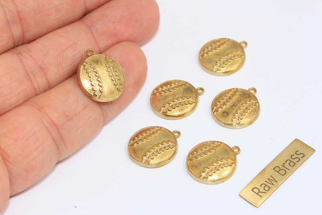 Perline a sfera in ottone grezzo da 12 mm, perline a forma di pallone da basket, perline a goccia, ciondoli a forma di pallone da basket, MLS160