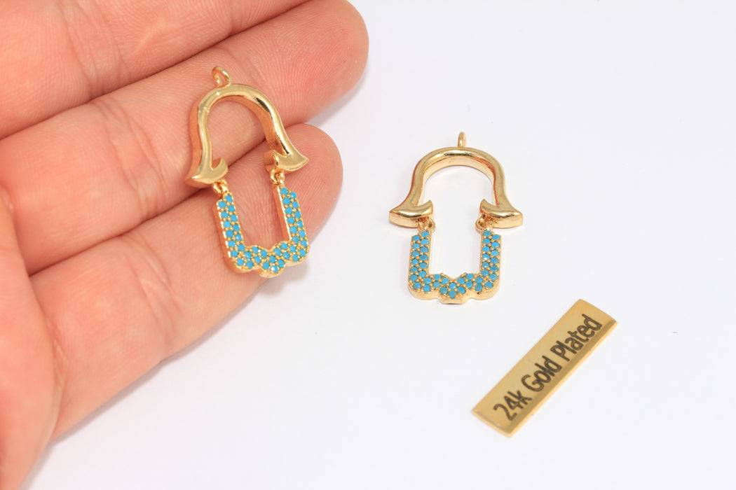 20x30mm 22 ayar Parlak Altın Fatima Eli, CZ Hamsa, Kübik ZRCN211