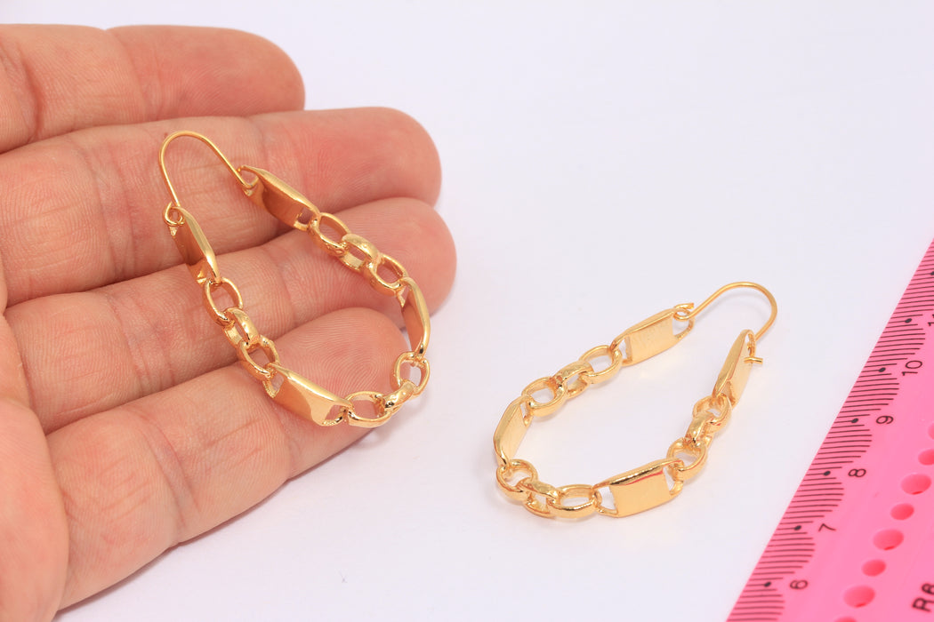27x38mm 24k Shiny Gold Drop Earrings, Chain Link Style Earrings, SLM38-2