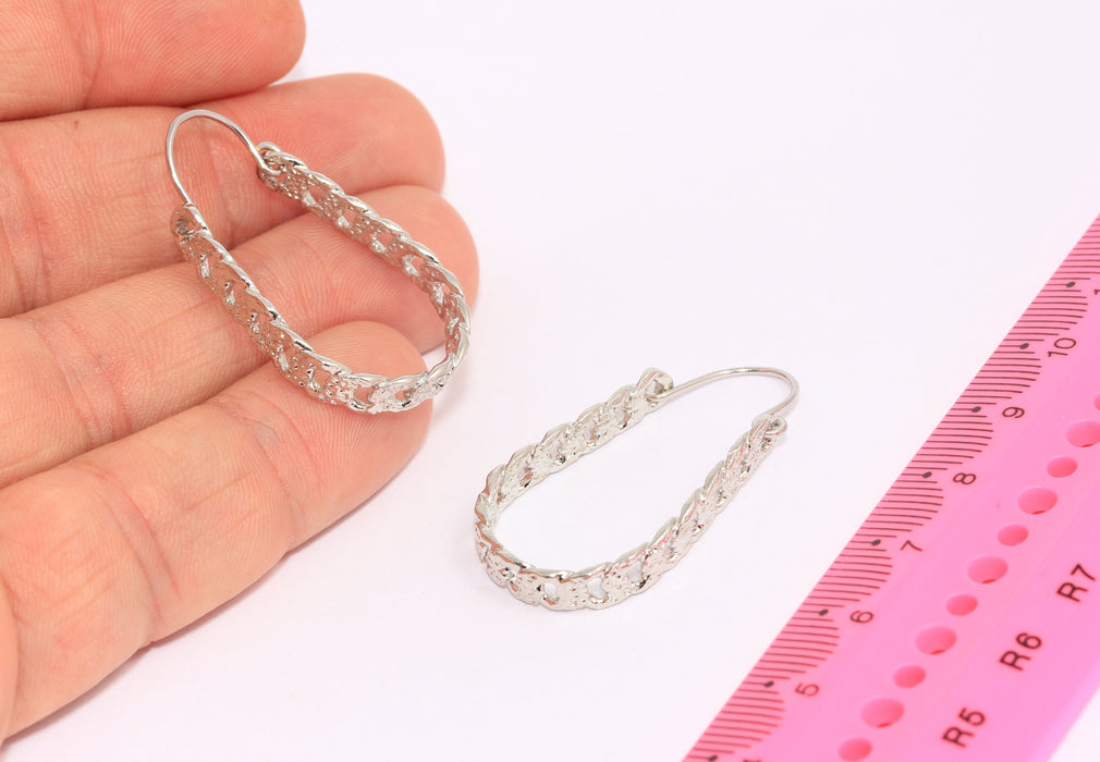 20x30mm Rhodium Plated Drop Chain Earrings, Chain Link Teardrop Earrings, SLM-2-2