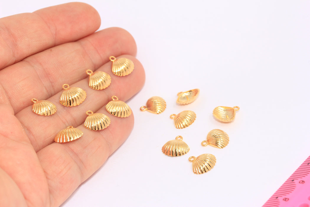 11x14mm 24 Ayar Parlak Altın Deniz Kabuğu Tılsımı, Mini Deniz Kabuğu Boncukları, SLM14
