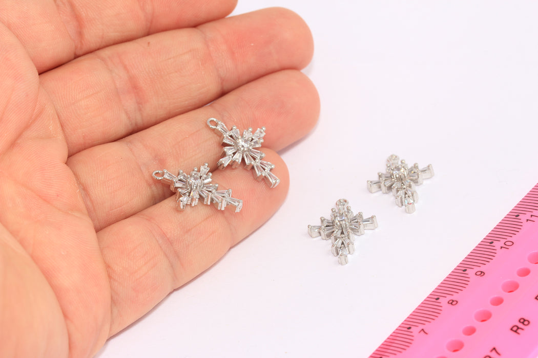 16x22 mm Rodyum Kaplamalı CZ Haç, Mikro Döşeme Haç Kolye, SLM586