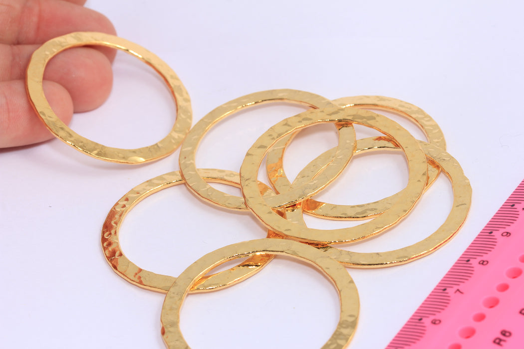 45mm 24k Shiny Gold Closed Rings, Hammered Connector Charms, SLM77
