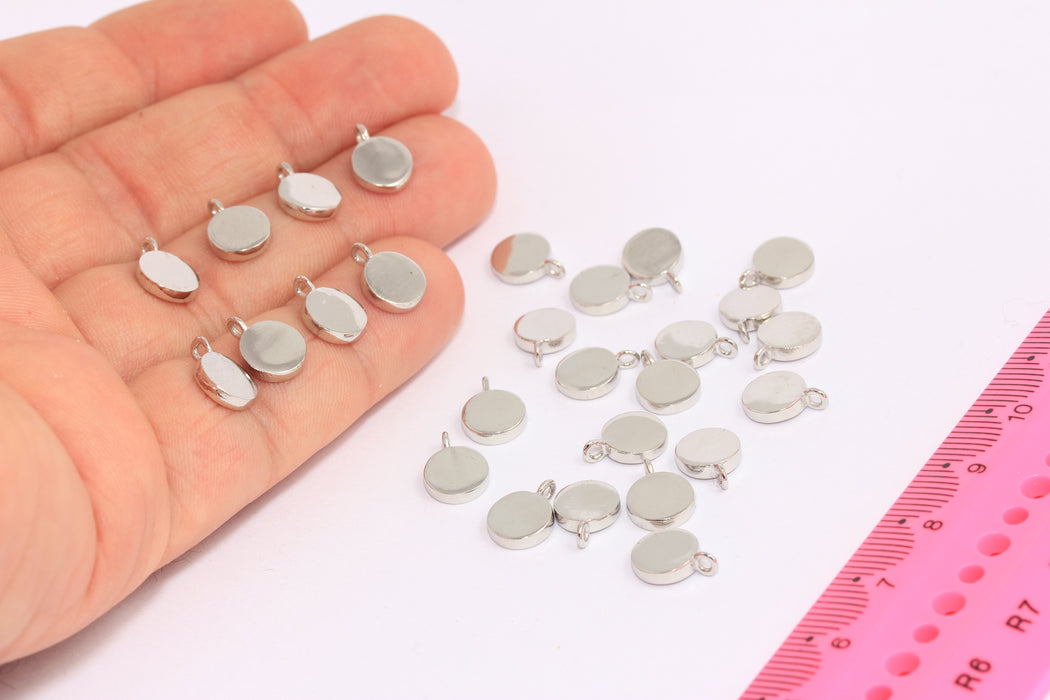 8 mm Rodyum Kaplamalı Madeni Para Takıları, Damgalama Disk Boncukları, SLM610