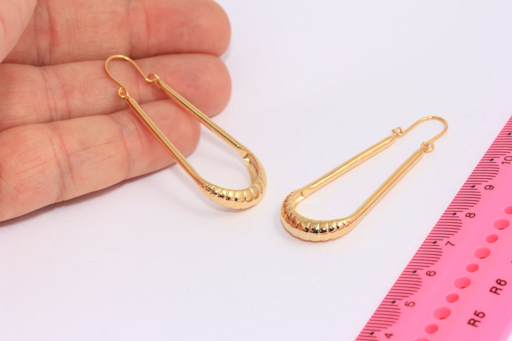19x42mm 24k Shiny Gold Drop Earrings, Shell Teardrop Earrings, SLM37-1