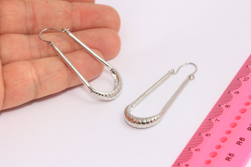 19x42mm Rhodium Plated Drop Earrings, Shell Teardrop Earrings, SLM37-2