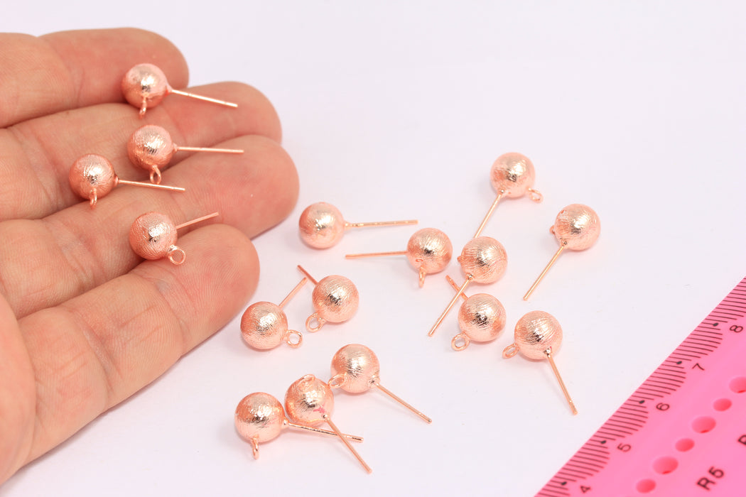 8mm Rose Gold Plated Ball Ear Posts, Ball Stud Earring Posts, SLM909