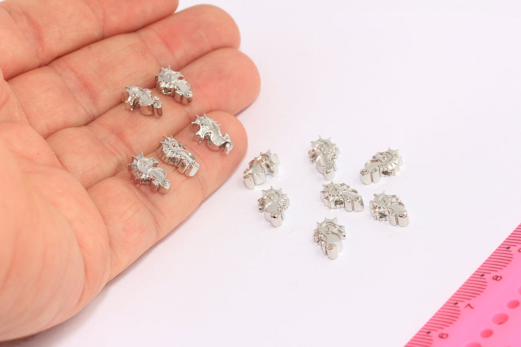 7,5x11 mm Rodyum Kaplama Denizatı Tılsımı, Sevimli Denizatı Boncukları, SLM3