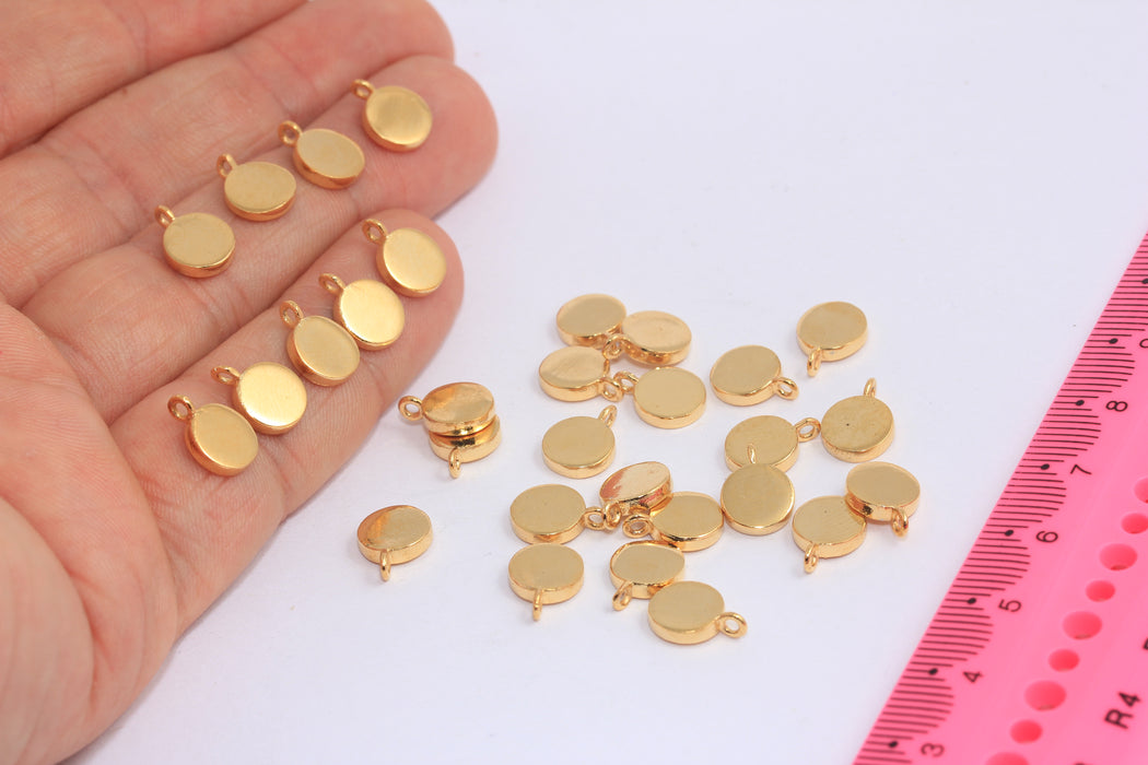 8mm 24k Shiny Gold Plated Coin Charms, Stamping Disc Beads, SLM970