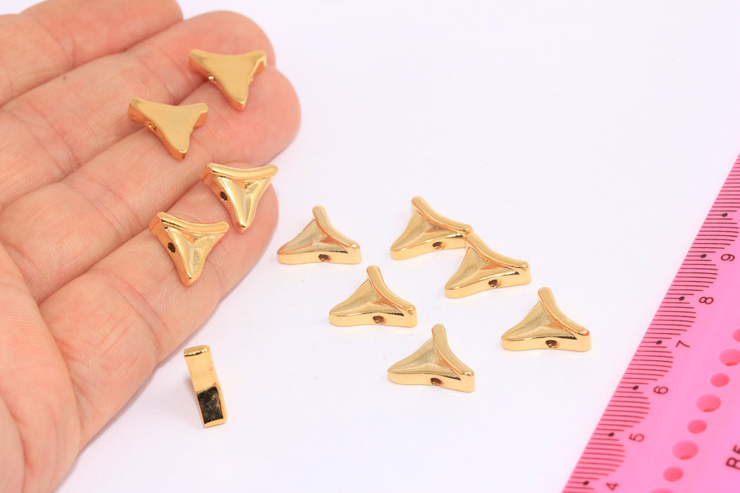 11mm 24k Shiny Gold Shark Teeth Charm, Gold Shark Beads,SLM11