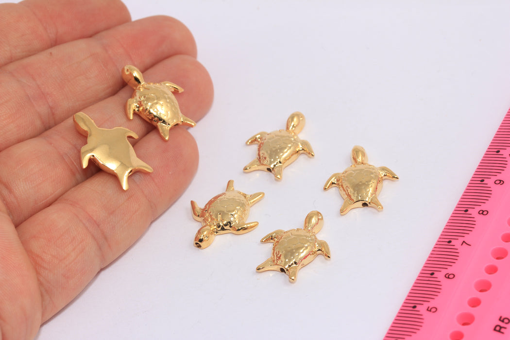 17x21mm 24k Shiny Gold Turtle Charms, Tortoise Bracelet Beads, SLM944