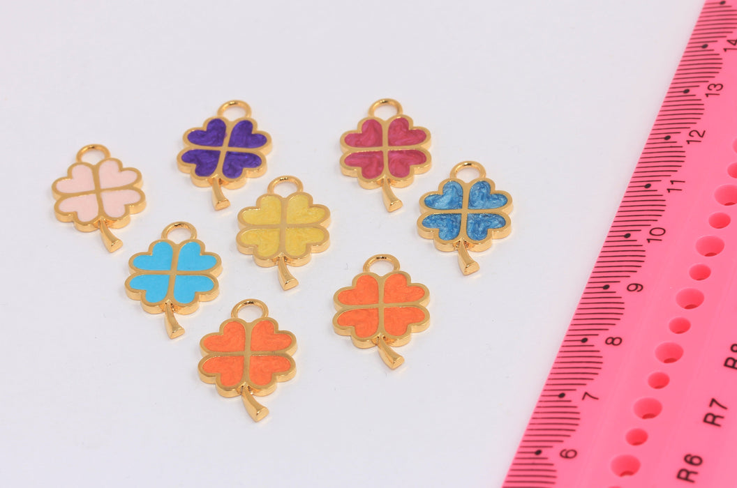13x21mm 24 Ayar Parlak Altın Çiçek Takıları, Mine Yonca Çiçek Boncukları, SLM912