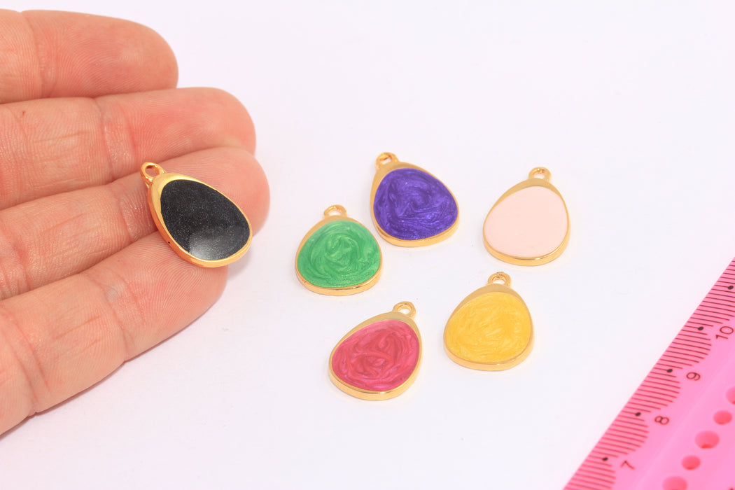 14x21mm 24k Shiny Gold Drop Charms, Enamel Teardrop Necklace Pendant, SLM864