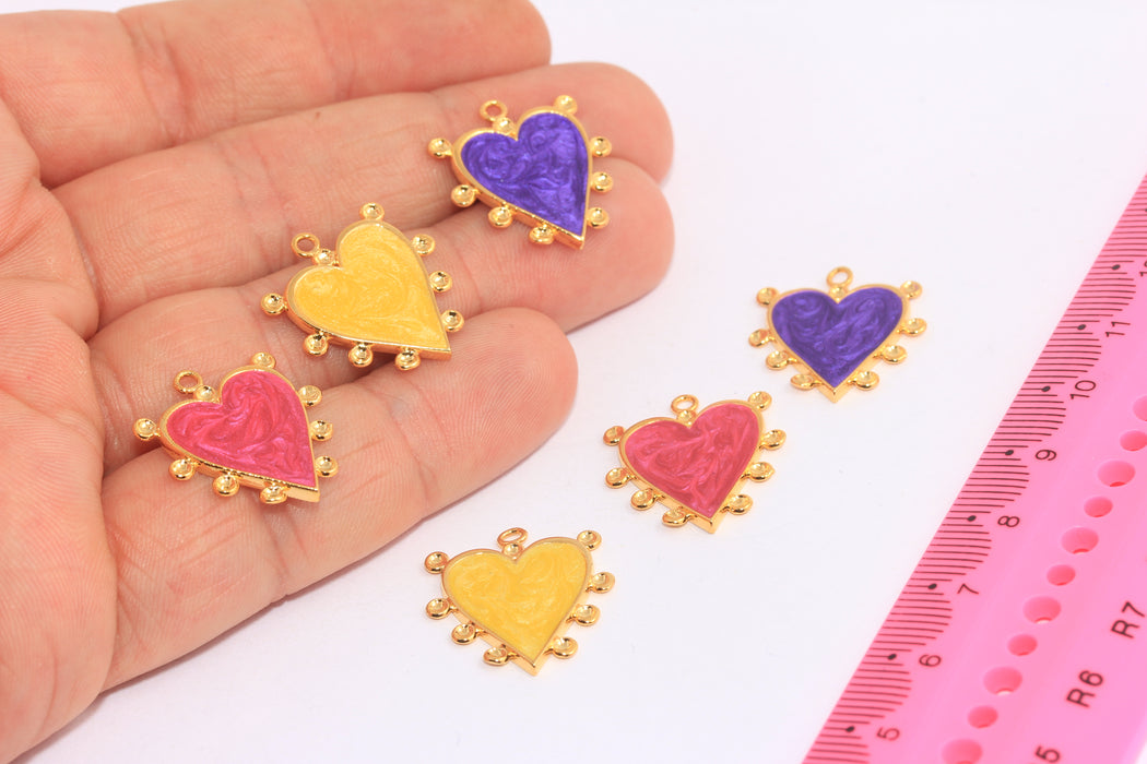 19x21mm 24k Shiny Gold Heart Charms, Enamel Heart Necklace Pendant, SLM897