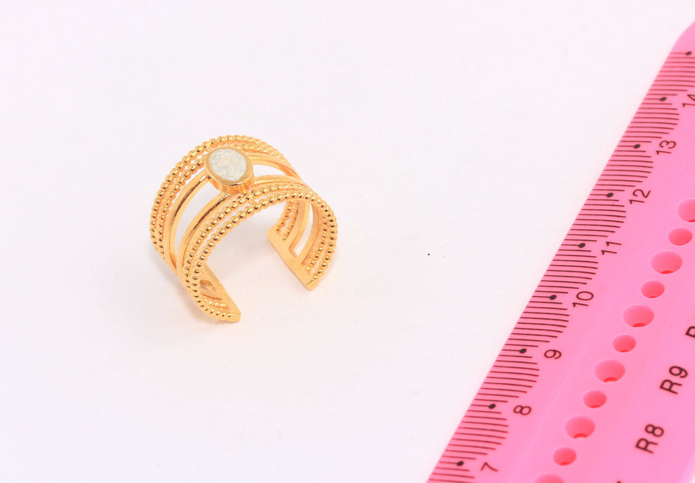17-18mm 24k Shiny Gold Cuff Ring, Double Band Vintage Enamel Ring, HRN14