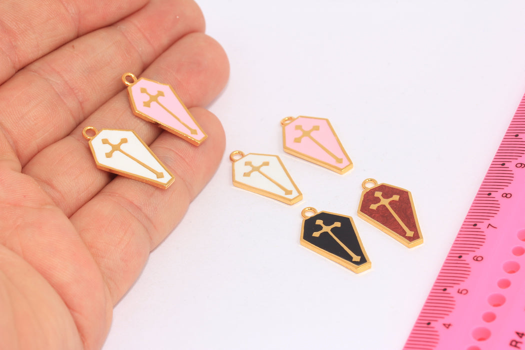14x25mm 24k Shiny Gold Grave Charms, Enamel Halloween Pendant, HRN3-1