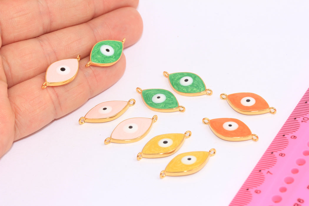 11,5x25mm 24k Shiny Gold Evil Eye Beads, Enamel Evil Eye Connector Charms, SLM903