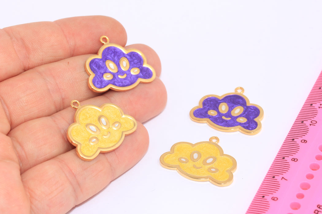 24x38mm 24k Shiny Gold Cloud Charms, Cute Enamel Cloud Beads, SLM894
