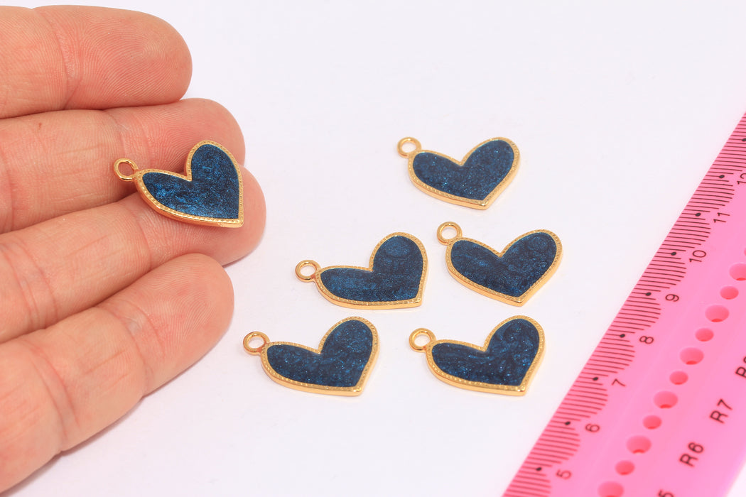 20mm 24k Shiny Gold Heart Charms, Asymmetric Enamel Heart Medallion, HRN69