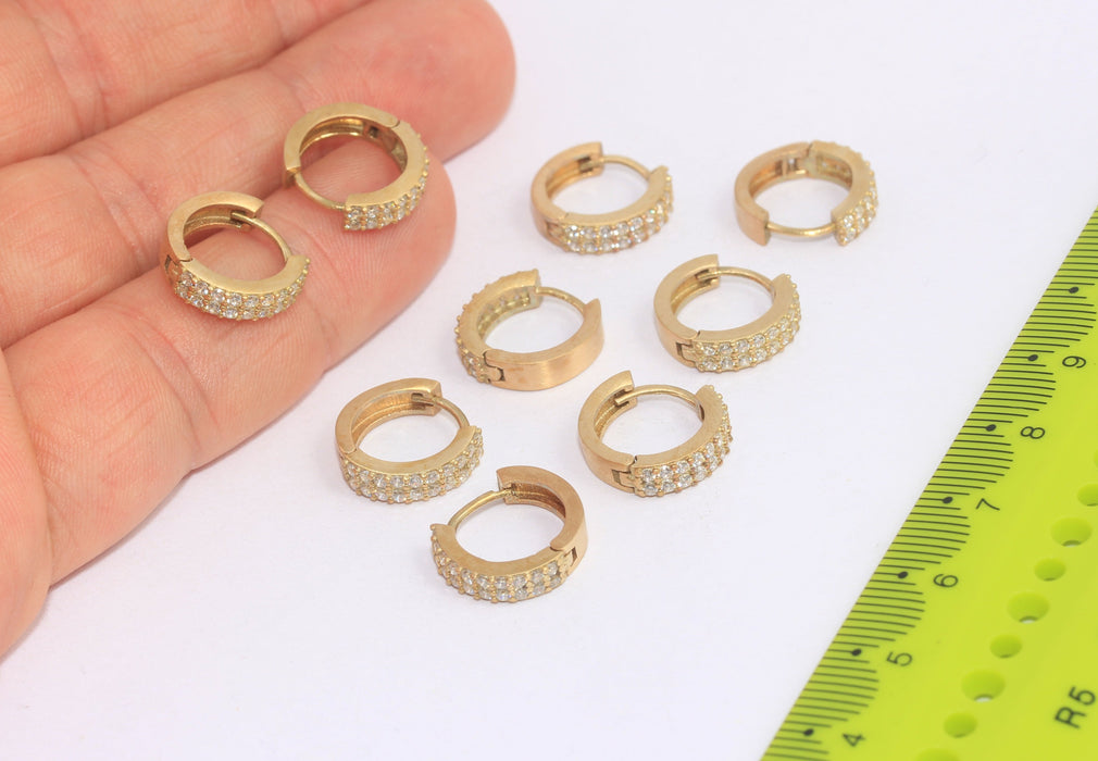 Micro Pave Hoop Earrings, CZ White Stone Hoops