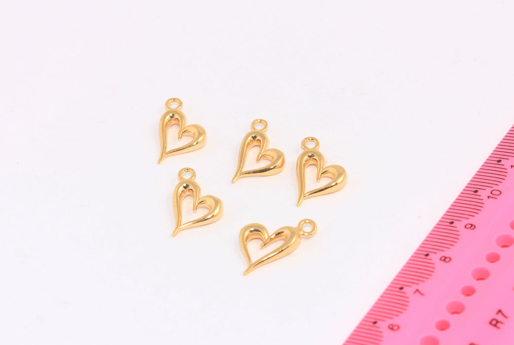 10x18mm 24k Shiny Gold Heart Beads, Outline Frame Heart Charms, ROSE161
