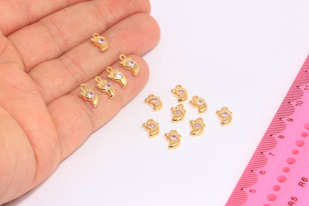 7x11mm 24 Ayar Parlak Altın Ayak Takıları, Mikro Döşeme Bebek Ayak Boncukları, SLM70