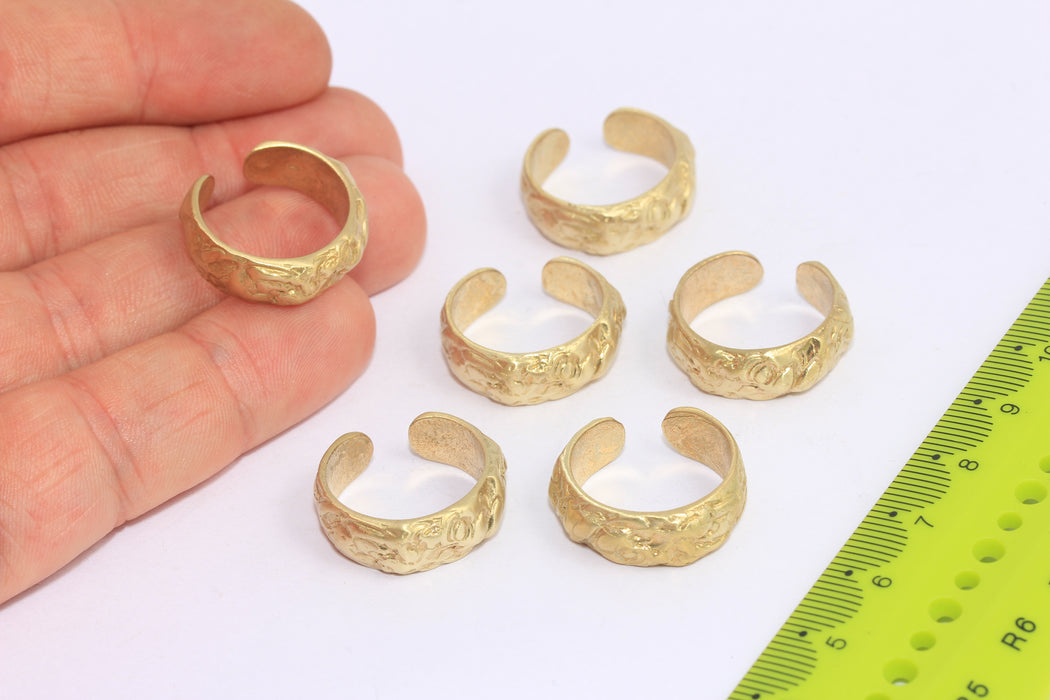 Anello a fascia in ottone grezzo da 17-18 mm, anello a polsino in ottone testurizzato, MTE488