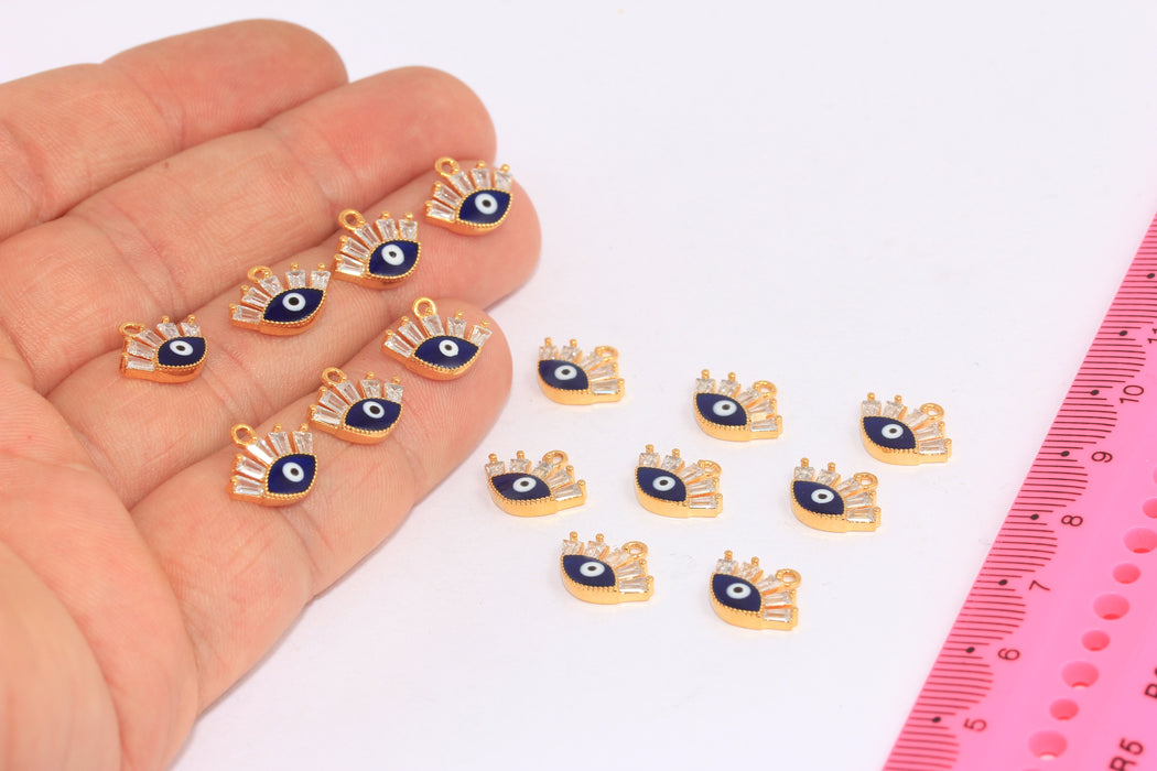 10x13mm 24k Shiny Gold Evil Eye, Micro Pave Evil Eye Charms, SLM9
