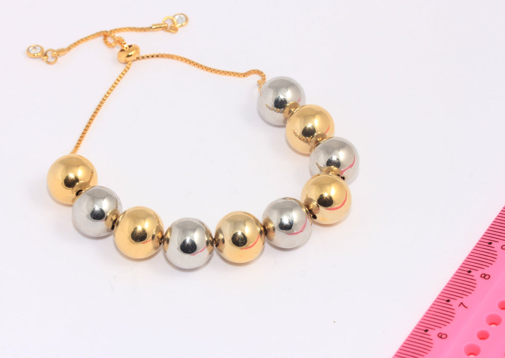 Shiny Gold And Rhodium Plated Ball Beaded Bracelet