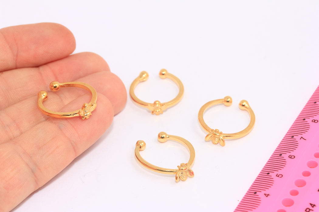 17-18mm 24k Shiny Gold Bee Rings, Tiny Elegant Women Rings, BRT457