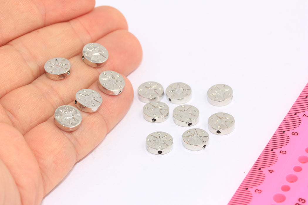 9,7mm Rhodium Plated Compass Beads, Compass Windrose Beads, SLM59