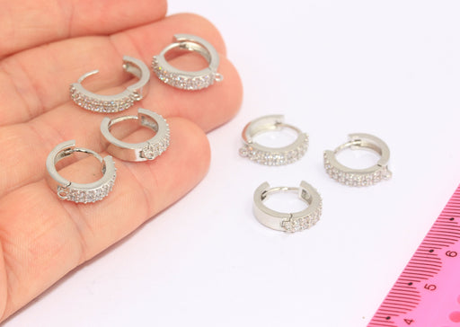 CZ White Stone Hoop Earrings