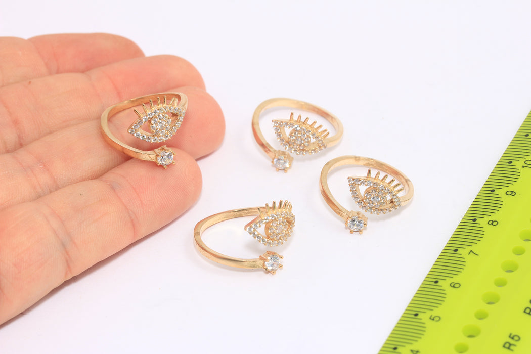 17-18mm Raw Brass Eye Ring, Micro Pave White Stone Rings, SLM658